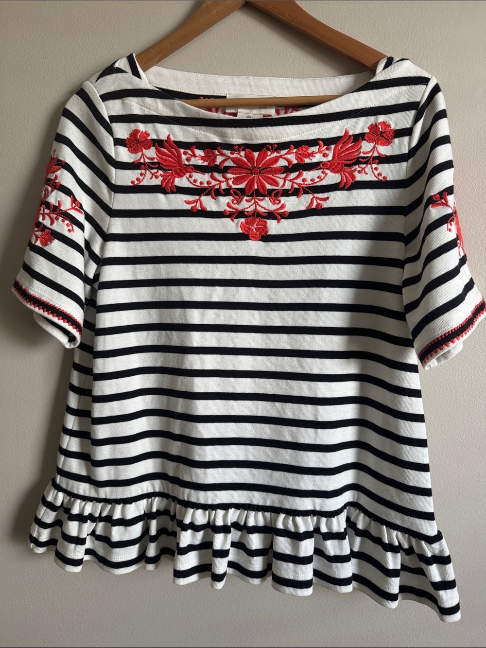 Kate Spade Broome Street Striped Embroidered Peplum Top